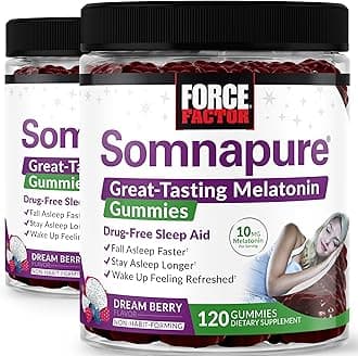 Force Factor Somnapure Gummies with Melatonin, Drug-Free Sleep Support Supplement for Adults with Occasional Sleeplessness, Dream Berry Flavor, 120 Count (Pack of 2)