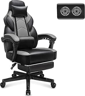 Gaming Chair for Adult, Computer Chair with Footrest Video Game Chair Big and Tall Gaming Chair with Massage Lumbar Support, Adjustable Height and 360° Swivel Seat(Grey)