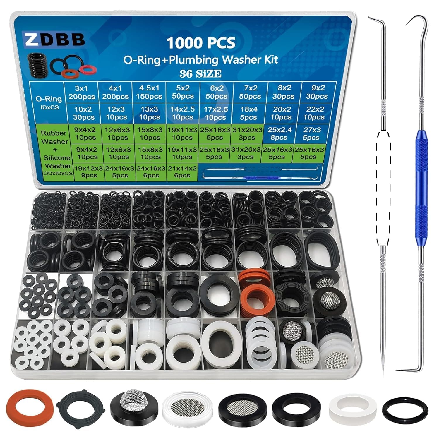 1000 Pcs 18 Size O Ring Kit+18 Size Rubber Washers Assortment Kit for Plumbing Faucet Water Pipe Garden Hose Washers Shower Heads Gasket Repair and Air or Gas Connections