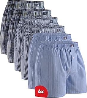 Woven Boxers for Men, Cotton Boxer Shorts, Loose Fit, Multipack, 4 or 6 Pack, Assorted Blue/Stripes Mix 6 Pack, M