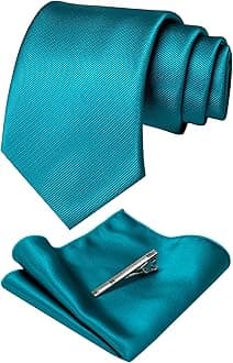 JEMYGINSSolid Color Formal Necktie and Pocket Square Tie Clip Sets for Men