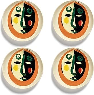 Serax Breakfast Plate | Feast tableware by Ottolenghi | 4 Dessert Plates | Stoneware Dinnerware Set in mixed colors 1 | luxury Dishware for Dinner at Home, Party | Kitchen Sets