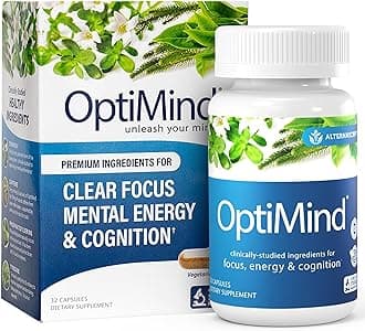 Optimind Brain Supplement for Memory and Focus, Nootropic with Synapsa®, Phosphatidylserine, Vitamin B1 B12, Non-GMO, Mental Clarity, Cognitive Support, Clinically Studied Ingredients, 32 Capsules