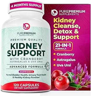 PurePremium Kidney Support Supplement – Kidney Cleanse Detox & Repair with Cranberry Extract & Astragalus - 21-in-1 Complex Supports Normal Bladder, Urinary Tract & Kidneys Health - 120 Day Supply