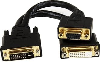 StarTech.com DVI I to DVI D and VGA Splitter, 8in, Wyse Compatible, DVI Video Splitter Cable for Dual Monitor Setup (DVI92030202L)(Black)