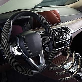 WOCOCN Steering Wheel Cover,Carbon Fiber Car Steering Wheel Cover with Non-Slip Lining,Universal Fit Most of Car Interior Accessories (Bright Black 3PCS)