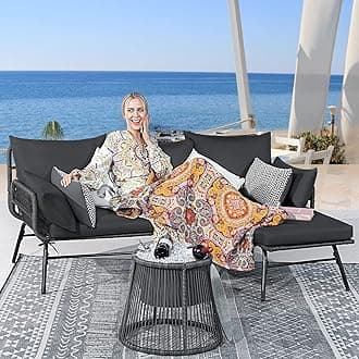 BULEXYARD 3 Piece Boho Outdoor Patio Furniture Sets with Ice Bucket, Small Size L Shape Wicker Conversation Sectional Sofa Sets for Backyard, Porch, Deck, Garden, Balcony (Dark Grey)