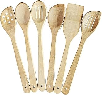 Healthy Non-Coated Wooden Spoons for Cooking Set of 6