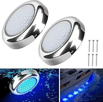 3.5inch Round Underwater Boat Lights IP68 Waterproof Led Marine Lights 2400LM Surface Mount 316 Stainless Steel Marine Led Lighting for Boats Transom Pool Courtesy Deck Interior Lighting