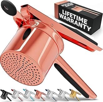 PriorityChef Large 15oz Potato Ricer, Heavy Duty Stainless Steel Potato Masher and Ricer Kitchen Tool, Press and Mash Kitchen Gadget for Perfect Mashed Potatoes - Everytime, Rose Gold and Black