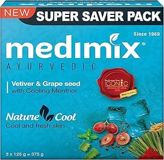Medimix Ayurvedic Cool Bathing Soap Bar With Menthol, Vetiver & Grape Seed 125 g (Combo Pack of 3) | For Fresh & Protected Skin | Shop Herbal | Natural | Paraben-free & Sulphate-free | 100% Vegan