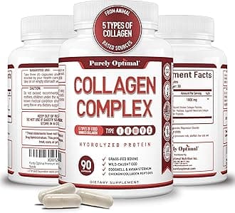 Purely Optimal Premium Multi Collagen Peptides Capsules (Types I, II, III, V, X) - Hair, Skin and Nails, Digestive & Joint Health Supplement, Hydrolyzed Collagen Pills (90 Capsules)