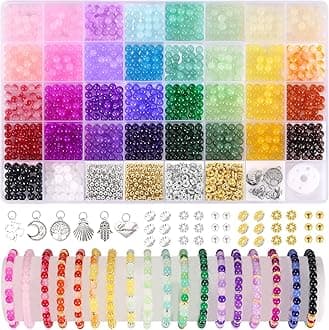 Funtopia 1400 Pcs Glass Beads for Bracelet Making, 34 Colors 6mm Crystal Gems...