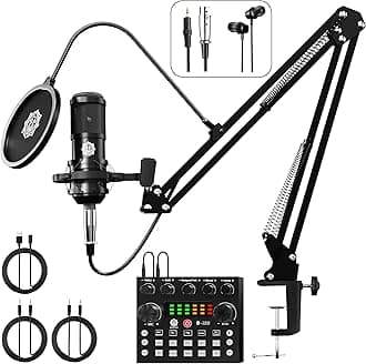 DIGIMORE Condenser Mic for Singing with V8 Sound Card | Condenser Microphone Kit | Voice Changer | Studio Recording Equipments Full Set, Voice Recorder Mic, Karaoke, Gaming, Podcast & Lecture (D-430)