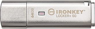 Ironkey Locker+ 50 64GB Encrypted USB Flash Drive | USB 3.2 Gen 1 | XTS-AES Protection & TAA Compliant | Multi-Password Security Options | Automatic Cloud Backup | Metal Casing | IKLP50/64GB