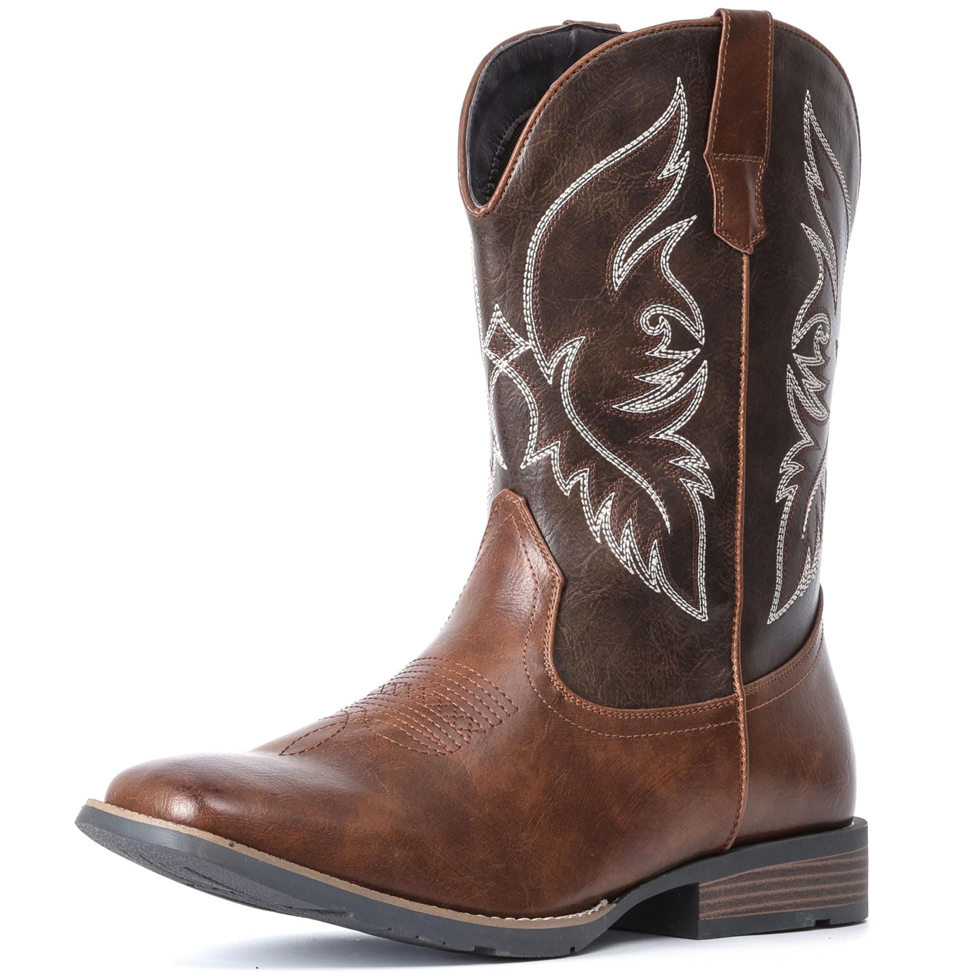 Cowboy Boots For Women Square Toe Western Boots Mid Calf Cowgirl Boot Pull On Embroidered Brown Boot