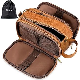Toiletry Bag for Men, Large Travel Shaving Dopp Kit Water-resistant Bathroom Toiletries Organizer PU Leather Cosmetic Bags Fathers Day Gift (Medium, Brown)
