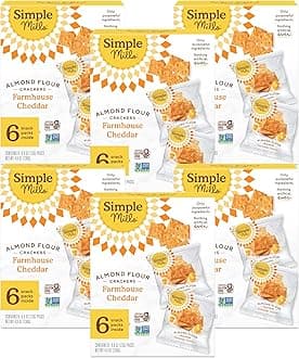 Simple Mills Almond Flour Crackers, Farmhouse Cheddar Snack Packs - Gluten Free, Healthy Snacks, 4.9 Ounce (Pack of 6)