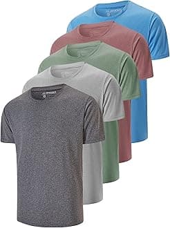 AKAWOOKO5 Pack Men’s Active Dry Fit Short Sleeve T Shirts Athletic Running Gym Workout Training Shirts for Men, Set 4, Large