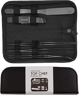 CREATIVECHEF Professional Chef Plating Kit, 5 Piece Culinary Plating Set, Silver, Stainless Steel (5 Piece, Silver) (Black)
