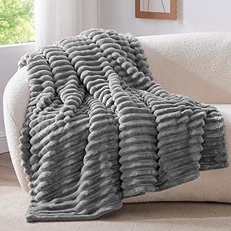 BEDELITE Fleece Throw Blanket for Couch, 300GSM Soft & Warm Fluffy Twin Blanket, Decorative and Giftable Striped Grey Blankets for Women, Men, 60"x80"