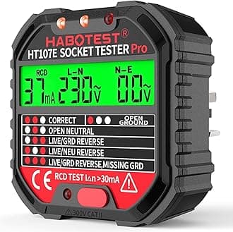 Socket Tester RCD Plug Outlet Tester, Electrical Receptacle Detector with LCD Display, 90-250V Power Socket Automatic Electric Circuit Polarity Voltage Detector Plug Breaker Finder
