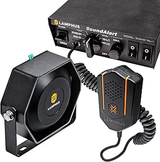 SoundAlert 12V 100W Police Siren PA System Kit [118-124dB Slim Speaker] [2 x 16A Aux Switch] [Hands-Free Air Horn] [PTT Mic] [Radio Rebroadcast] Warning Emergency Siren for Fire Tow Food Truck UTV ATV