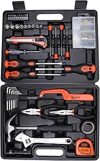 BMT126C Hand Tool Kit for Home & DIY Use (126-Piece) - Includes Screwdriver, Wrench, Ratchet, Utility Knife, Saw, Claw Hammer, Measuring Tape and Plier, ORANGE & BLACK