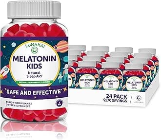Lunakai Kids Melatonin Gummies 1mg - Tastiest Proprietary Formula - Non-GMO, Vegan, Gluten Free Chewable Low Dose Supplement for Kids - Natural Sleep Gummy for Children 2 Year Old+ - (24 Pack)