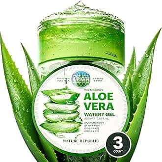 Nature Republic Mild & Moisture Aloe Vera Watery Gel (3 PCS) | Hydrating & Moisturizing, Fast-Absorbing Non-Sticky, Aftersun & Aftershave Soothing Gel for Face & Hair, Korean Skincare, All Skin Types