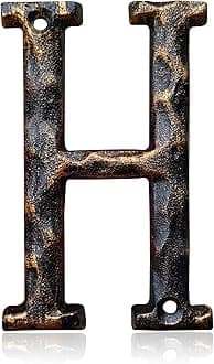 5.5 Inch House Numbers & Letters, Highly Visible Cast Iron Metal Home Address Number for Street Office Mailbox, Antique Brass (Letter H)