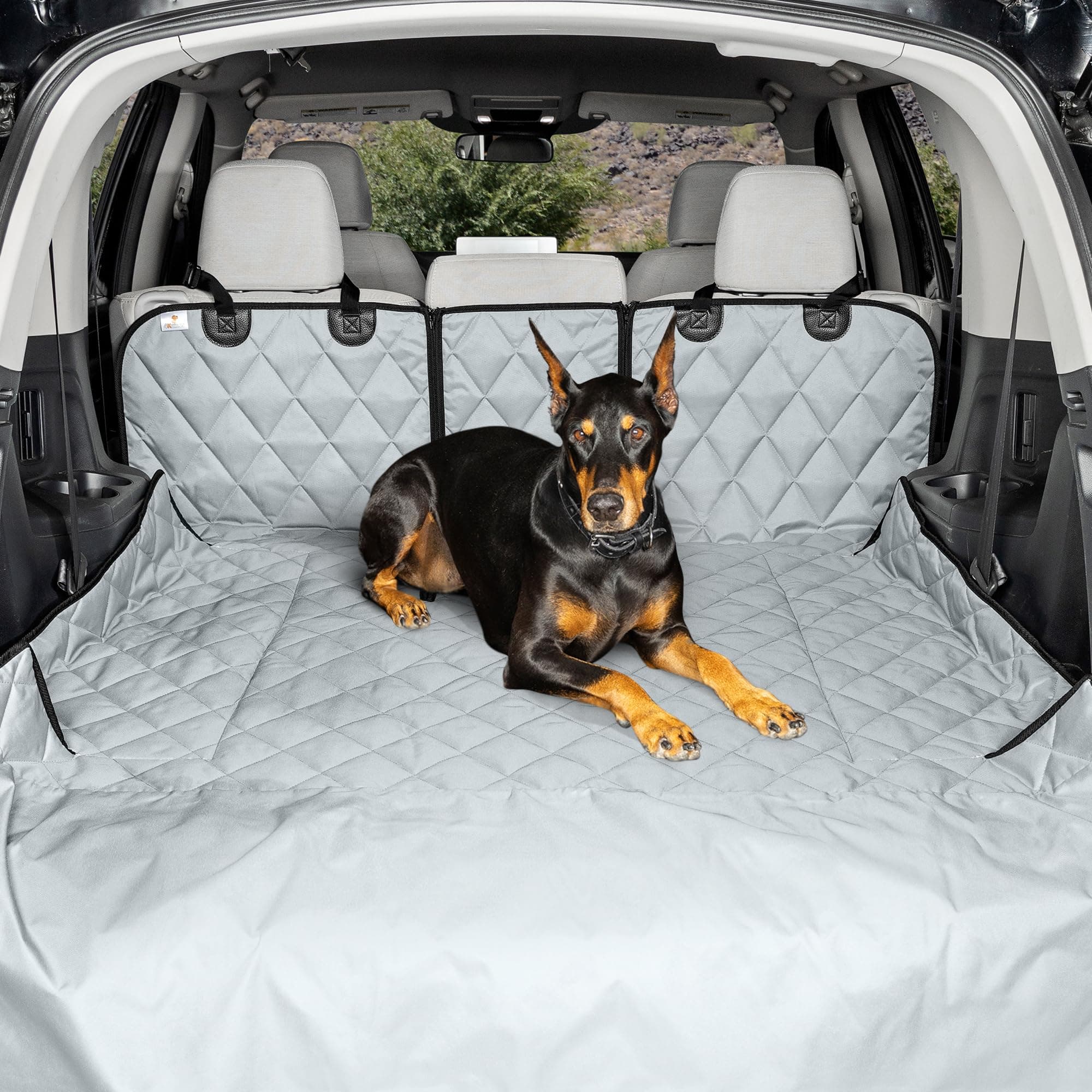 4Knines Split Cargo Liner for SUV – for Dogs & Pets, Heavy-Duty, Waterproof Trunk Mat & Cargo Cover – Fits 60/40 Split Bench & Armrest Pass-Through – Machine Washable, Non-Slip, Durable (Small, Grey)