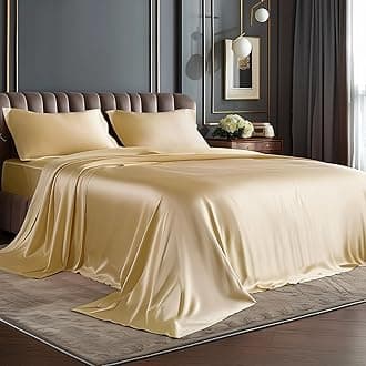 BEDELITE King Size Sheets Set, Luxury Soft Champagne Satin Sheets for Hair and Skin, Similar to Silk Bed Sheets Set 4 Pieces with 1 Deep Pocket Fitted Sheet, 1 Flat Sheet, and 2 Pillowcases