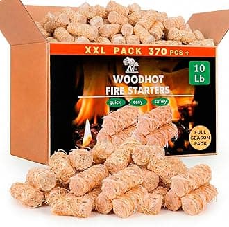 - WH 370 pcs Natural Fire Starters for Campfires & Grill - 10lb Large Box - Long-Burning Charcoal Starters - Odorless Firestarters for Outdoor Fire Pit, Fireplace - Quick Ignite