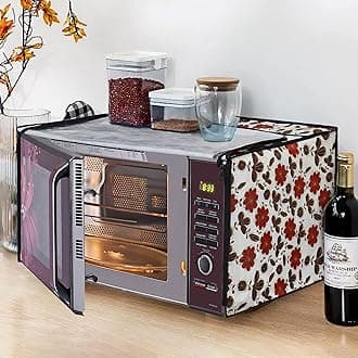 Glassiano White Floral Printed Microwave Oven Cover for Godrej 30 Litre Convection Microwave Oven InstaCook GMX 30 CA1 SIM, Silver
