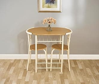 Greenhurst Compact Dining Set, Space-Saving Table with 2 Chairs, Light Oak Top & Buttermilk Frame - Ideal for Small Spaces