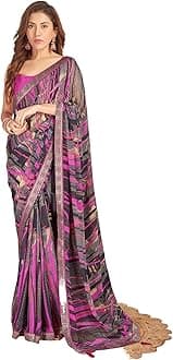 SIRILWomen's Lace & Printed Chiffon Saree with Blouse