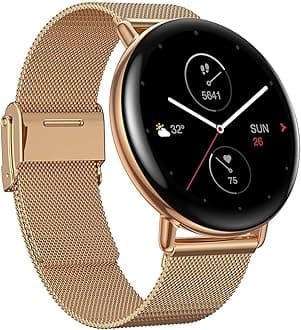 Zepp E Circle Smart Watch Health And Fitness Tacker With Heart Rate, Spo2 And Rem Sleep Monitoring, Stainless Steel Body, Metal Band, Champagne Gold