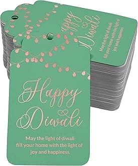Pack of 100 Rose Gold Foil Paper Tags Happy Diwali Favor Hang Tags