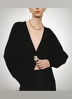 URBAN REVIVO Women Knitted Cardigans Long Sleeve V-Neck Lightweight Sweater One Leaf Button Down Outwear