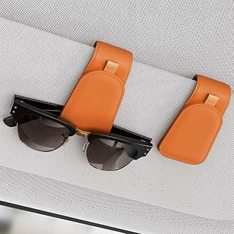 Sotfamily Sunglass Holder for Car Visor, Suede Cloth Magnetic Sunglass Organizer for Car Accessories, 2 Packs, Orange