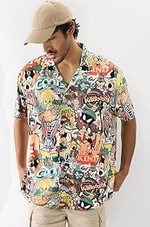Official Looney Tunes: Vintage Men and Boys Short Sleeve Collared Neck Button Down Cotton Summer Shirts