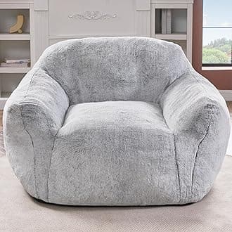 Bean Bag Chair Bean Bag Chairs for Adults Beanbag Giant Bean Bag Chair with Spacious Design Bean Bag Couch with Armrest Large Bean Bag Chair with Filler for Living Room Bedroom (Light Grey)