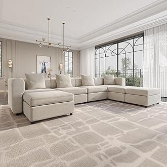 149.6" U Shaped Modular Sectional Sofa with 4 Pillows, Upholstered Sectional Couches for Living Room, Modern Comfy 7-Seater Couch with Storage Ottoman, Deep Seat Sofa with Chaise, Beige