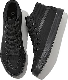 RominzMens White Canvas Shoes Fashion High-Top Canvas Sneakers for Men Casual Tennis Shoes Black Classic Lace-UP Walking Shoes Skate Shoes