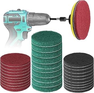 GOH DODD Power Scrub Pads Drill Attachment, 26 Pieces 4 Inch Cleaning Kit Scouring Pads with Baker and Universal Shaft Great for Kitchen, Bathroom, Auto, Grout, Carpet, Shower, Tub, Grill,Tile