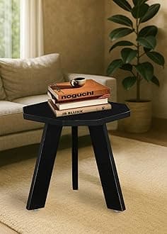 SBF Furniture Wood Mini Hexagonal Side Table, 30 cm, Matte Finish, Modern Minimalist Design, 3 Angled Legs (Wenge Black.)