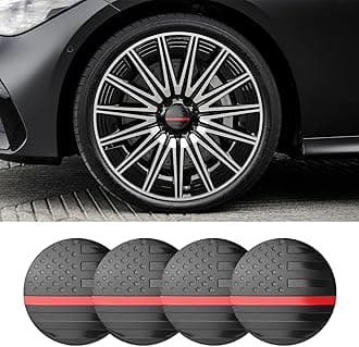 4PCS Car Wheel Center Hub Cover, Center Caps for Rims, Waterproof & Rustproof Automotive Accessories Decals, Universal Car Accessories Hub Caps Compatible with Cars (Black/Red Flag)
