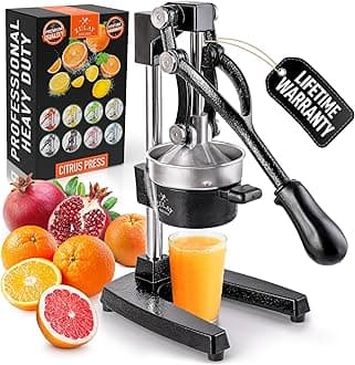Zulay Kitchen Cast Iron Juicer - Easy-to-Clean Heavy-Duty Manual Juicer, Professional Citrus Juicer - Stainless Steel Lemon Squeezer - Manual Citrus Press & Orange Squeezer - Orange Juicer (Black)