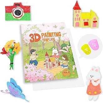 3D Pen Printing Drawing Book, Reusable Colorful Thick Paper Template with A Temperature Resistant Transparent Board, 40 Original Patterns Painting Graffiti Copy Book for DIY Gift